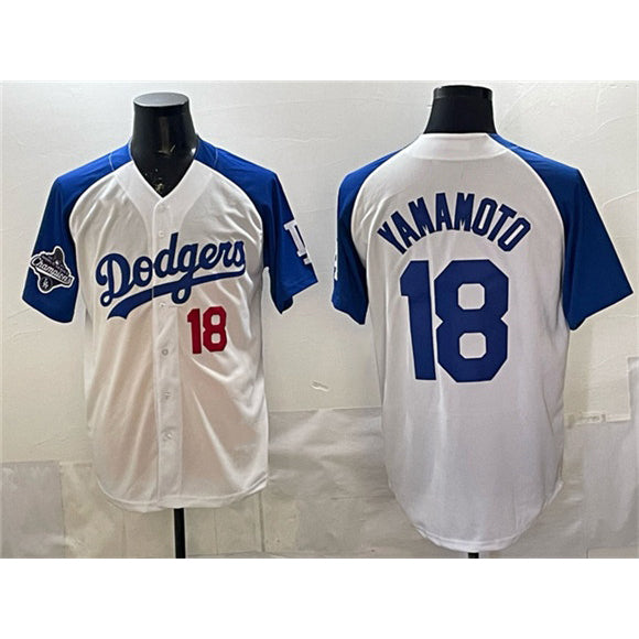 Los Angeles Dodgers #18 Yoshinobu Yamamoto White Royal AmberGomez 2025 World Series Limited Stitched Jersey