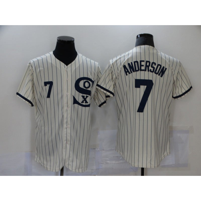 Chicago White Sox #7 Tim Anderson 2021 Cream AmberGomez Navy Field of Dreams Number Flex Base Stitched Jersey