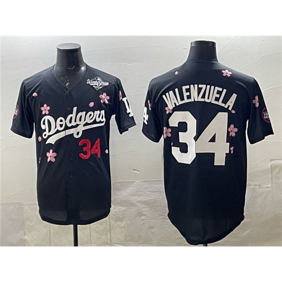 Los Angeles Dodgers #34 Fernando Valenzuela Black AmberGomez 2025 World Series Patch Tokyo Series Limited Stitched Jersey