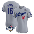 Los Angeles Dodgers #16 Will Smith Player Gray AmberGomez World Series Limited Elite Home Stitched Jerseys