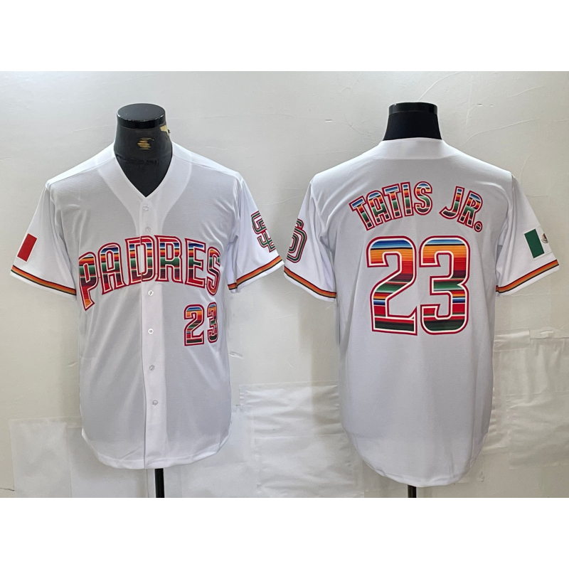 San Diego Padres #23 Fernando Tatis Jr Mexico White AmberGomez Cool Base Stitched Baseball Jersey