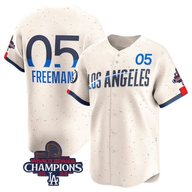 Los Angeles Dodgers #5 Freddie Freeman Cream AmberGomez 2024 World Series Champions City Connect Limited Stitched Jersey