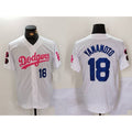 Los Angeles Dodgers #18 Yoshinobu Yamamoto White Pink AmberGomez Vin & Kobe Patch Stitched Jersey 2