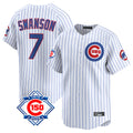 Chicago Cubs #7 Dansby Swanson Player White AmberGomez 150th Anniversary Limited Home Game Stitched Jerseys