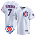 Chicago Cubs #7 Dansby Swanson Player White AmberGomez 150th Anniversary Limited Home Game Stitched Jerseys