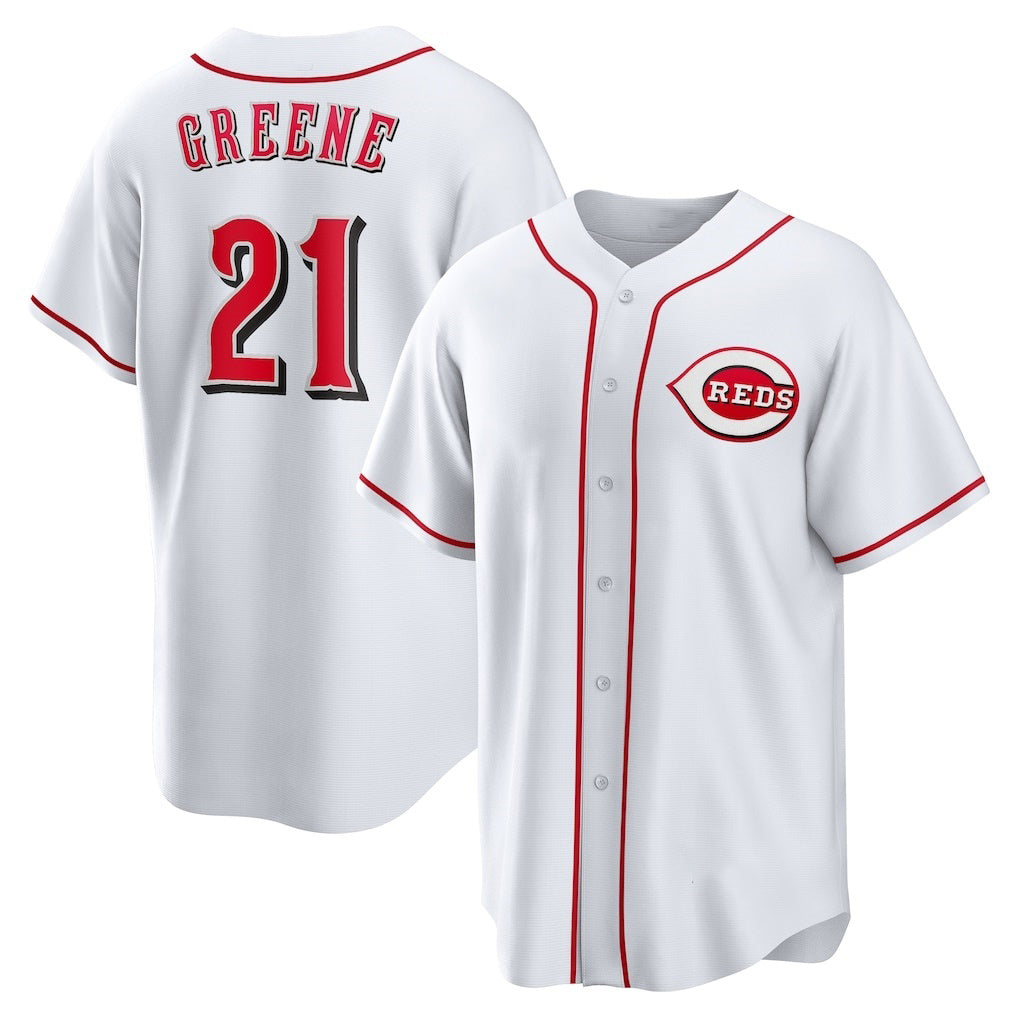 Cincinnati Reds #21 Hunter Greene White AmberGomez Home Replica Jersey