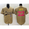 San Diego Padres #22 Juan Soto Tan AmberGomez Pinstripe 2023 City Connect Cool Base Stitched Jersey 2