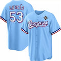 Texas Rangers #53 Adolis Garc¨ªa Blue AmberGomez 2023 World Series Cool Base Stitched Jersey