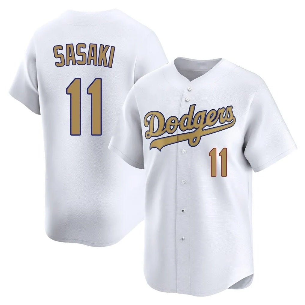 Los Angeles Dodgers #11 Roki Sasaki Player White Gold AmberGomez Collection Limited Home Stitched Jerseys