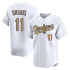 Los Angeles Dodgers #11 Roki Sasaki Player White Gold AmberGomez Collection Limited Home Stitched Jerseys