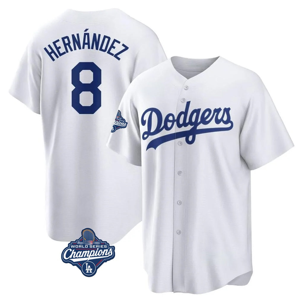 Los Angeles Dodgers #8 Enrique Hern¨¢ndez Player White AmberGomez World Series Meet Game Home Stitched Jerseys