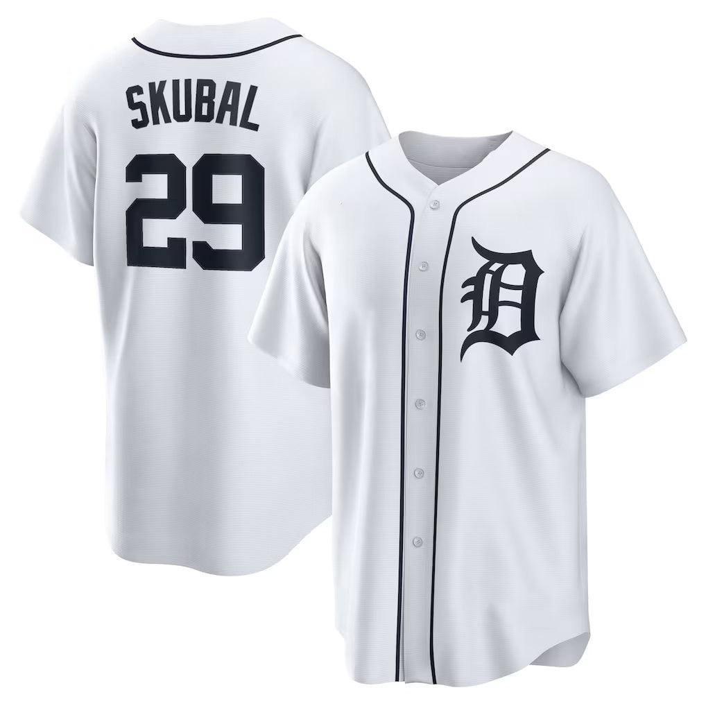 Detroit Tigers #29 Tarik Skubal AmberGomez White Home Replica Jersey