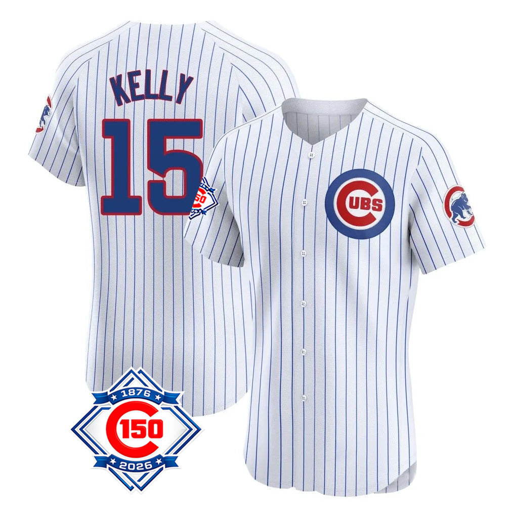 Chicago Cubs #15 Carson Kelly Player White AmberGomez 150th Anniversary Limited Elite Home Game Stitched Jerseys