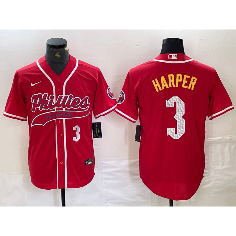 Philadelphia Phillies #3 Bryce Harper Number Red AmberGomez Cool Base Stitched Jerseys