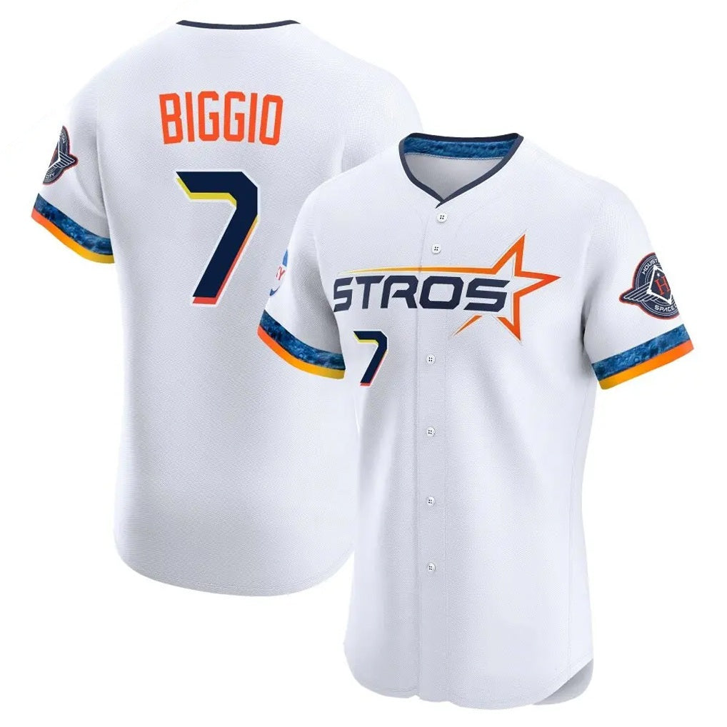 Houston Astros #7 Craig Biggio Player White AmberGomez City Connect Limited Elite Home Stitched Jerseys