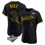 Los Angeles Dodgers #3 Edwin D¨ªaz Player Black AmberGomez World Series Snake Skin City Limited Elite Home Stitched Jerseys