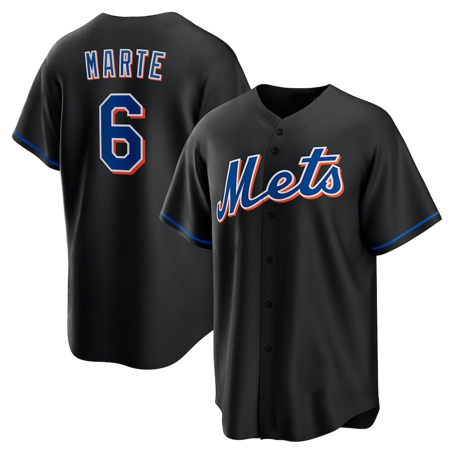 New York Mets #6 Starling Marte Black AmberGomez Stitched Cool Base Jersey