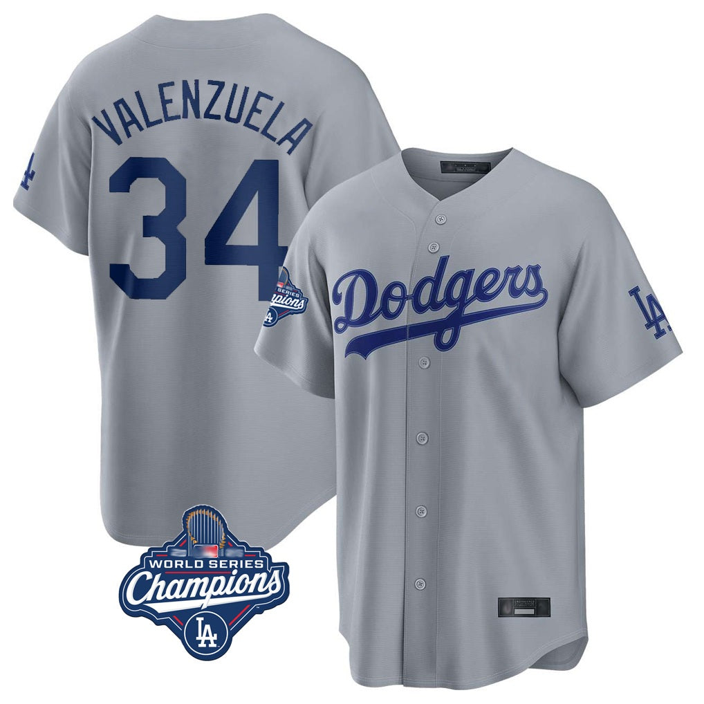 Los Angeles Dodgers #34 Fernando Valenzuela Player Gray AmberGomez World Series Meet Game Stitched Jerseys