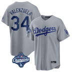 Los Angeles Dodgers #34 Fernando Valenzuela Player Gray AmberGomez World Series Meet Game Stitched Jerseys