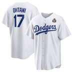 Los Angeles Dodgers #17 Shohei Ohtani White AmberGomez 2024 World Series Cool Base Stitched Jersey