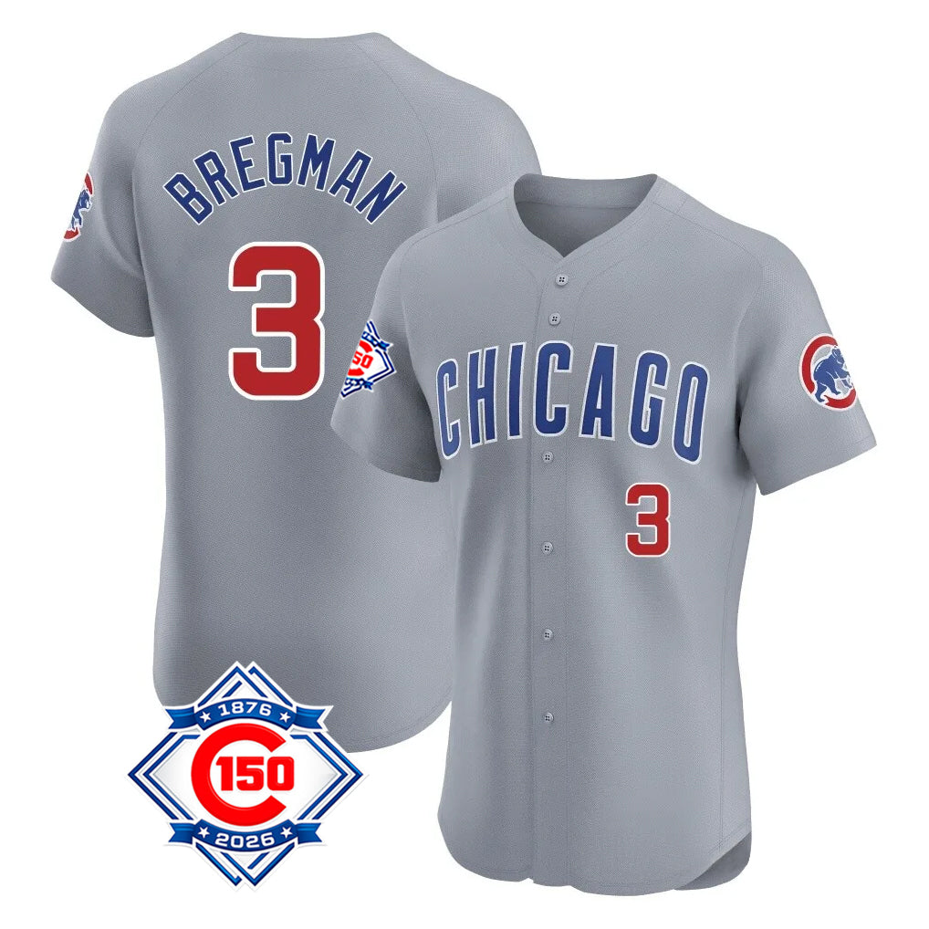 Chicago Cubs #3 Alex Bregman Player Gray AmberGomez Road 150th Anniversary Limited Elite Home Stitched Jerseys