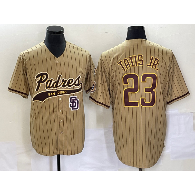 San Diego Padres #23 Fernando Tatis Jr Tan AmberGomez NEW 2023 Cool Base Stitched Jersey 2