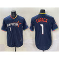 Houston Astros #1 Carlos Correa Navy AmberGomez 2025 City Connect With Texas Patch Limited Stitched Jersey
