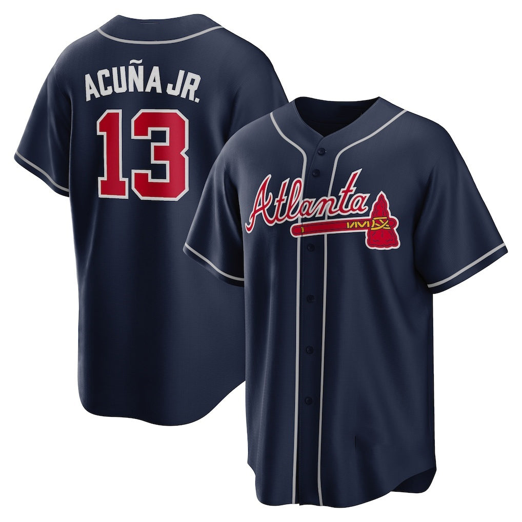Atlanta Braves #13 Ronald Acuna Jr. Navy AmberGomez Alternate Replica Player Name Jersey