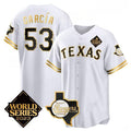 Texas Rangers & Cowboys #53 Adolis Garc¨ªa White AmberGomez 2023 World Series Splite Stitched Jersey