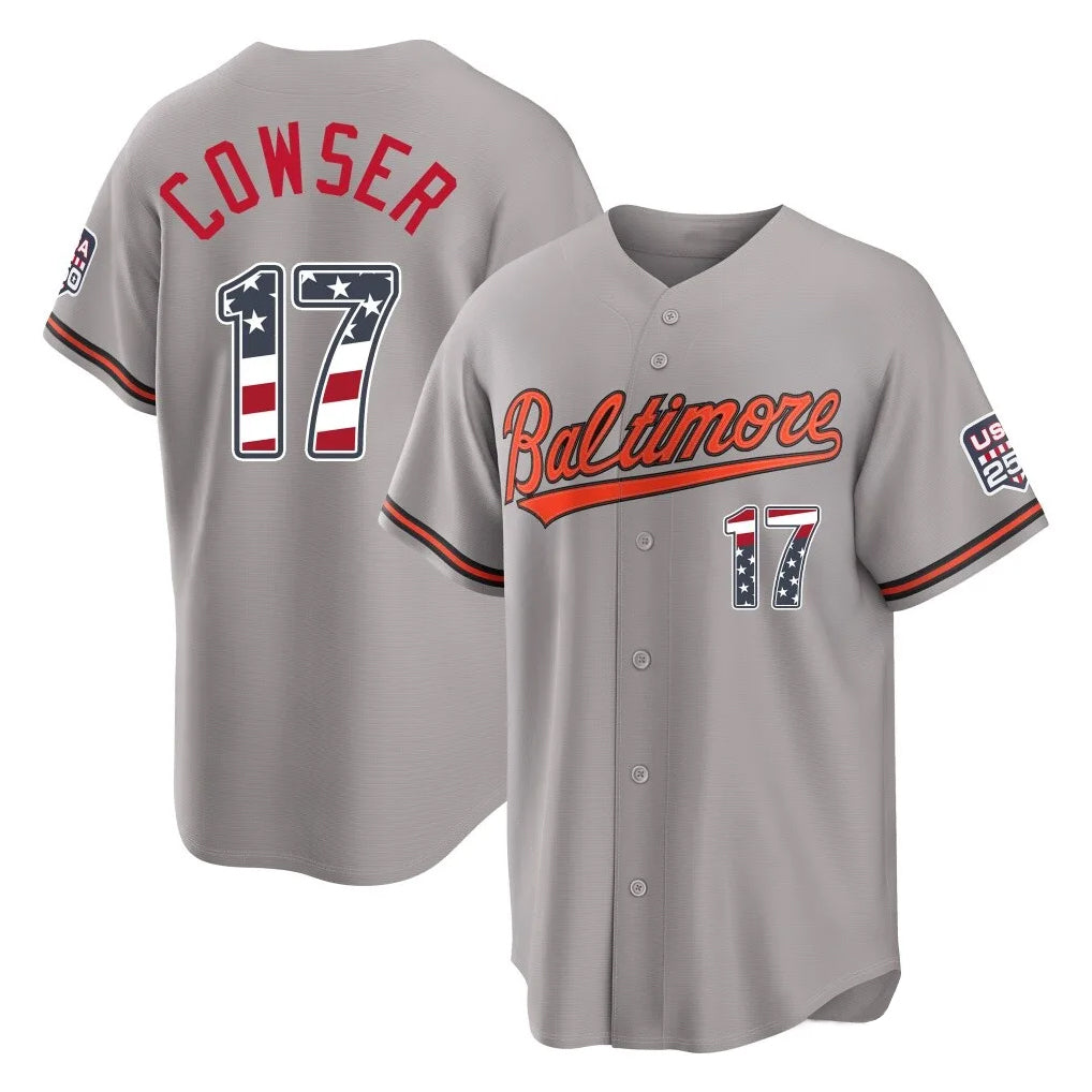 Baltimore Orioles #17 Colton Cowser Player Gray AmberGomez USA 250 Fourth of July Home Game Stitched Jerseys