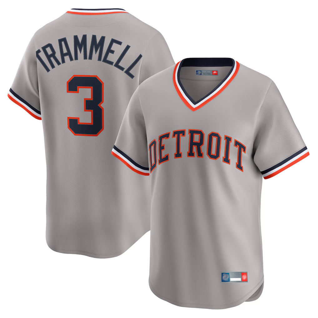 Detroit Tigers #3 Alan Trammell Player Gray AmberGomez Cooperstown T-shirt Home Game Stitched Jerseys