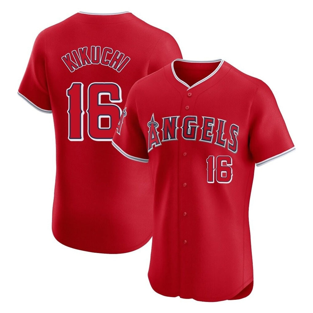 Los Angeles Angels #16 Yusei Kikuchi Player Red AmberGomez Home Limited Elite Stitched Jerseys