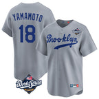 Los Angeles Dodgers #18 Yoshinobu Yamamoto Player Gray AmberGomez World Series Game Limited Home Stitched Jerseys