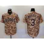 San Diego Padres #3 Jackson Merrill Camo AmberGomez With PS Patch Cool Base Stitched Jersey