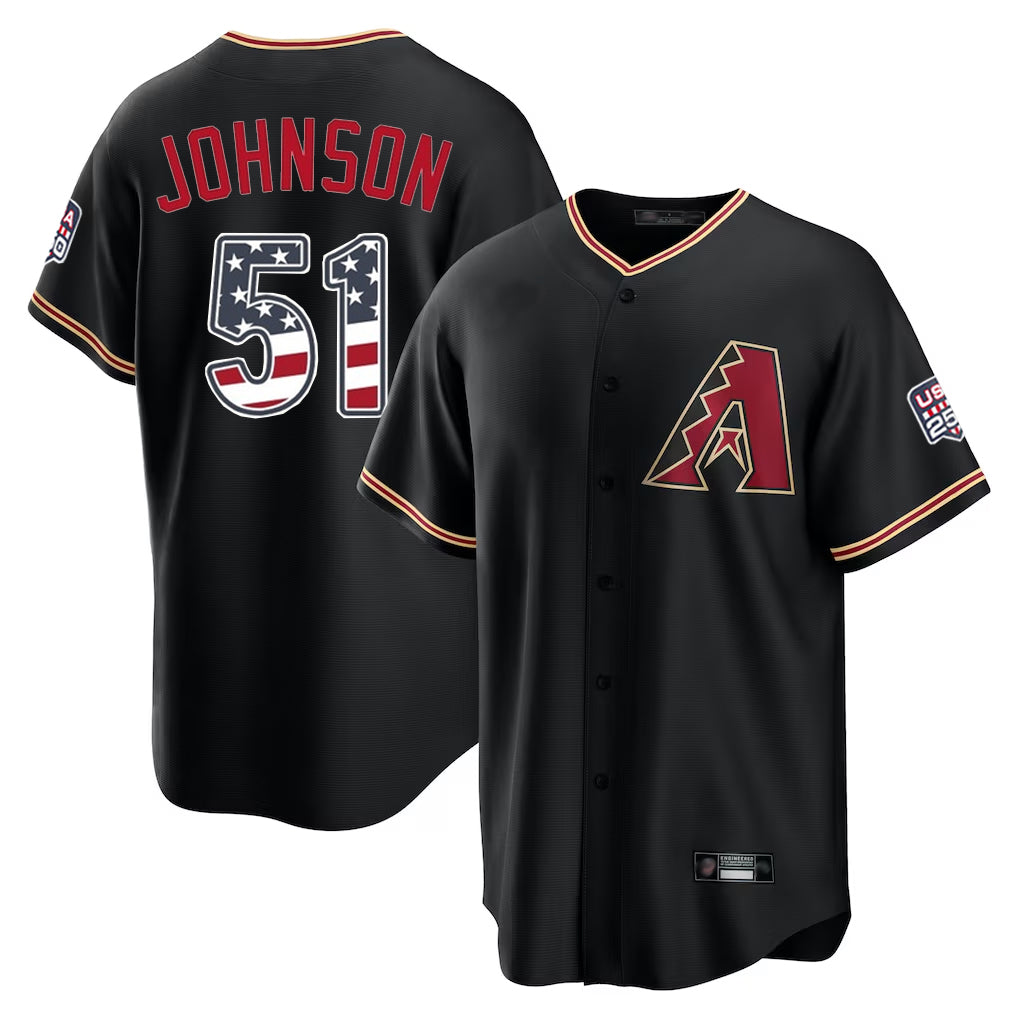 Arizona Diamondbacks #51 Randy Johnson Player Black AmberGomez USA 250 Fourth of July Game Home Stitched Jerseys