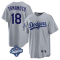 Los Angeles Dodgers #18 Yoshinobu Yamamoto Player Gray AmberGomez World Series Meet Game Stitched Jerseys