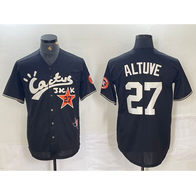 Houston Astros #27 Jose Altuve Black AmberGomez Cactus Jack Cool Base Jersey