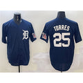 Detroit Tigers #25 Gleyber Torres Navy AmberGomez With Patch Cool Base Stitched Jersey