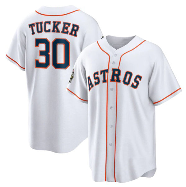 Houston Astros #30 Kyle Tucker White AmberGomez 2022 World Series Home Stitched Jersey