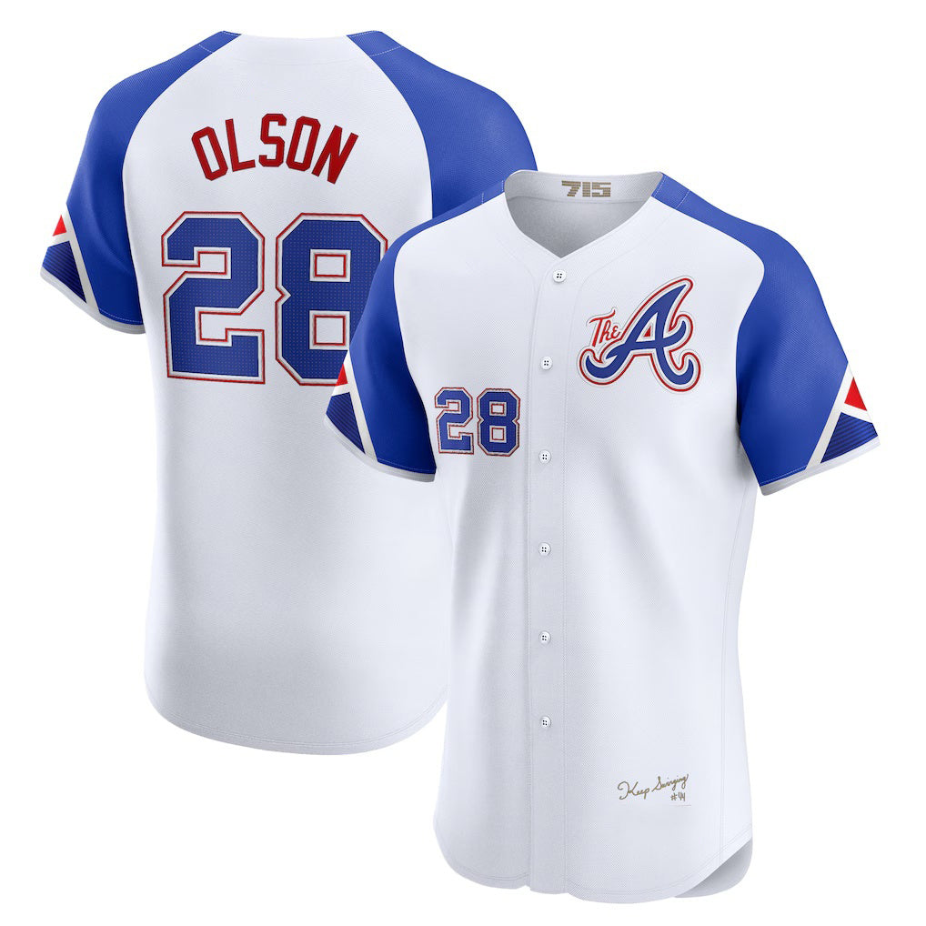 Atlanta Braves #28 Matt Olson White AmberGomez City Connect Elite Jersey
