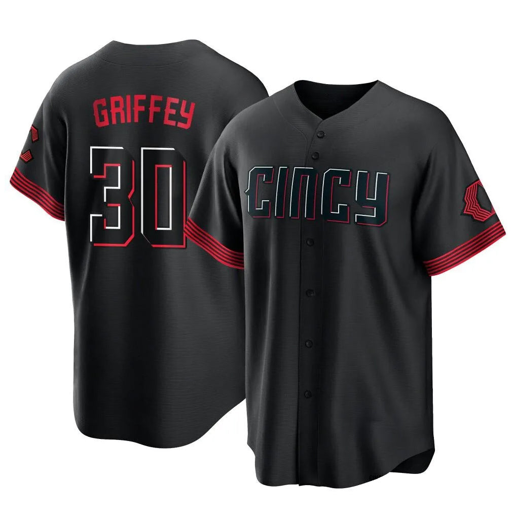 Cincinnati Reds #30 Ken Griffey Player Black AmberGomez City Connect Limited Elite Home Stitched Jerseys
