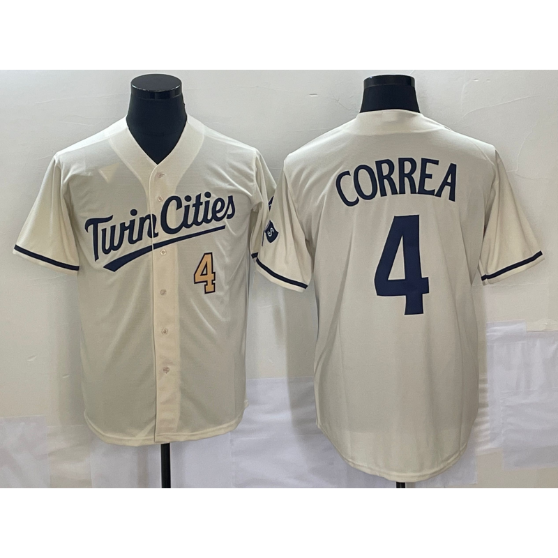 Minnesota Twins #4 Carlos Correa Number Cream AmberGomez 2022 City Connect Cool Base Stitched Jersey