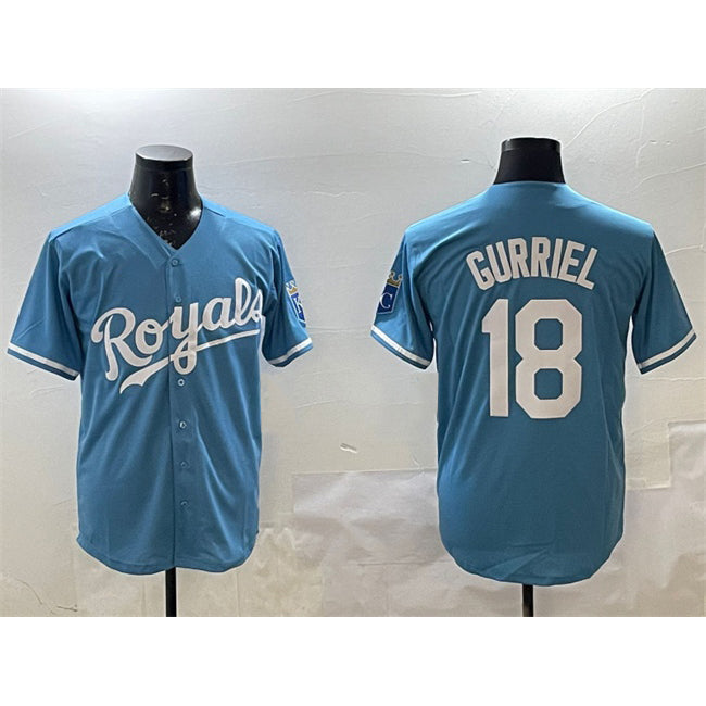Kansas City Royals #18 Yuli Gurriel Blue AmberGomez Cool Base Stitched Jersey