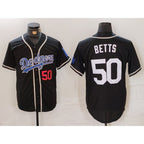 Los Angeles Dodgers #50 Mookie Betts Number Black AmberGomez White Cool Base Stitched Jersey 2