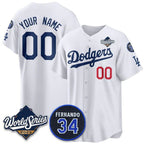 Custom Los Angeles Dodgers ACTIVE PLAYER White AmberGomez 2025 World Series With No. 34 Patch Limited Stitched Jersey