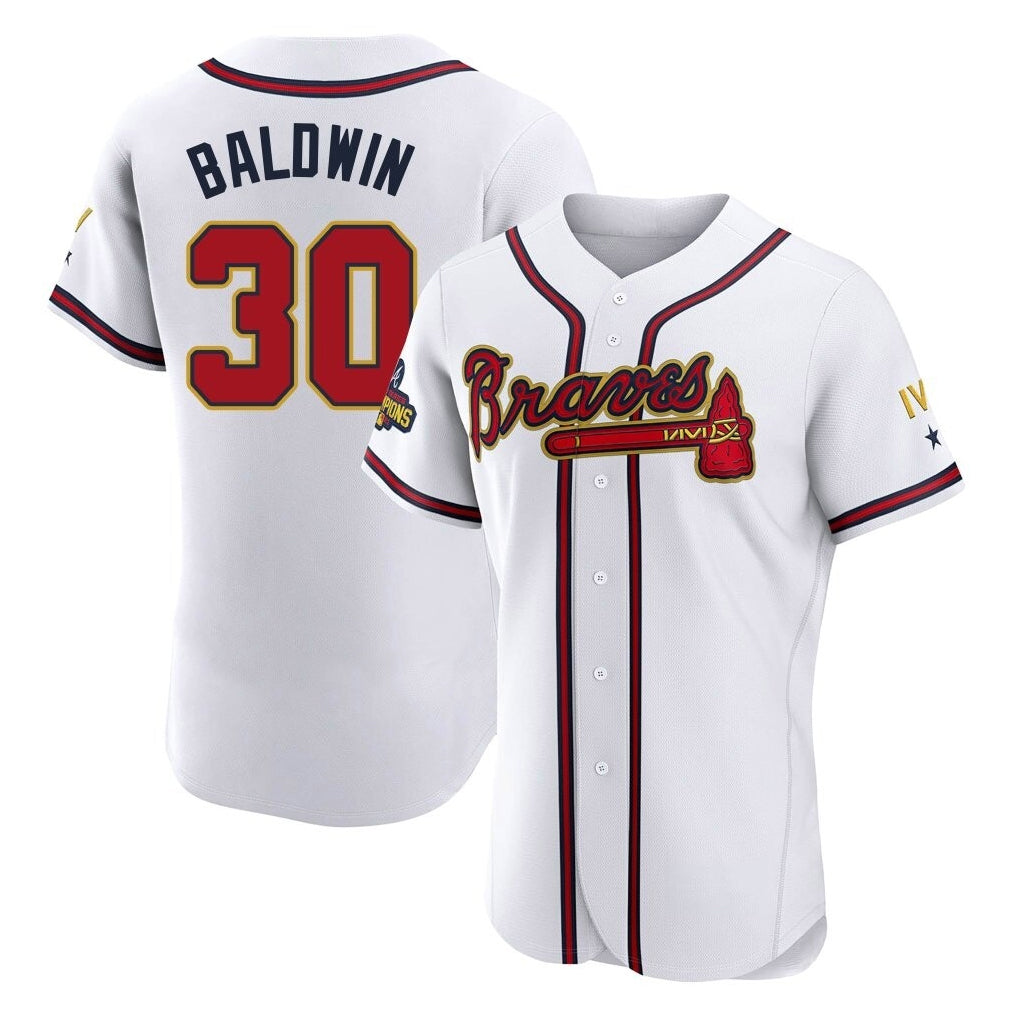 Atlanta Braves #30 Drake Baldwin Player White Gold AmberGomez Limited Elite Home Game Stitched Jerseys