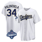 Los Angeles Dodgers #34 Fernando Valenzuela Player Gold White AmberGomez World Series Meet 2026 Collection Stadium Game Stitched Jerseys