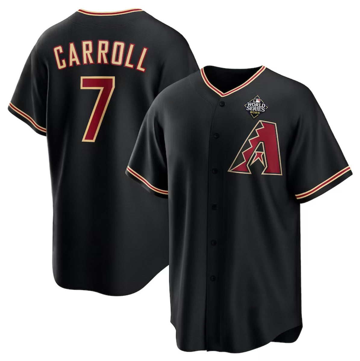Arizona Diamondbacks #7 Corbin Carroll Black AmberGomez 2023 World Series Cool Base Stitched Jersey