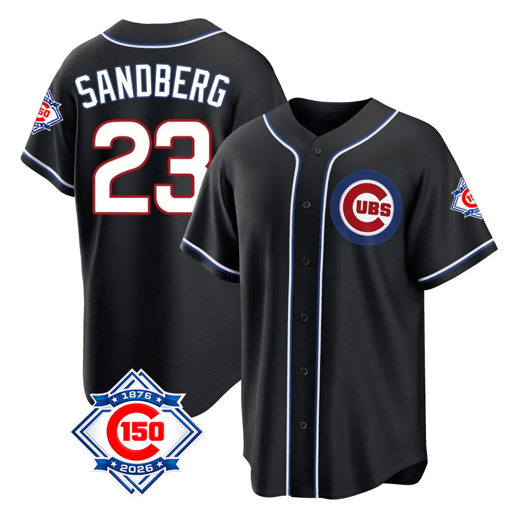Chicago Cubs #23 Ryne Sandberg Player Black AmberGomez Fashion Out 150th Anniversary Game Stitched Jerseys