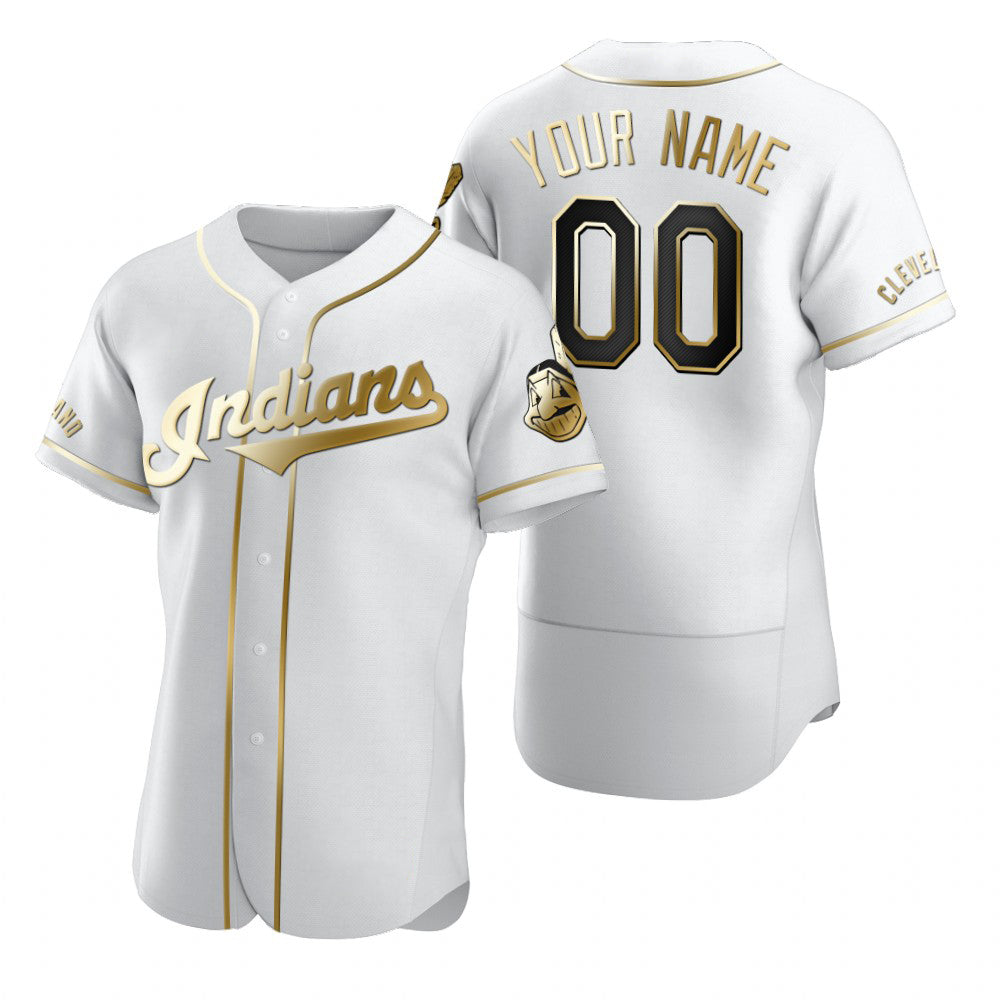 Custom Cleveland Indians White AmberGomez Stitched Flex Base Golden Edition Jersey